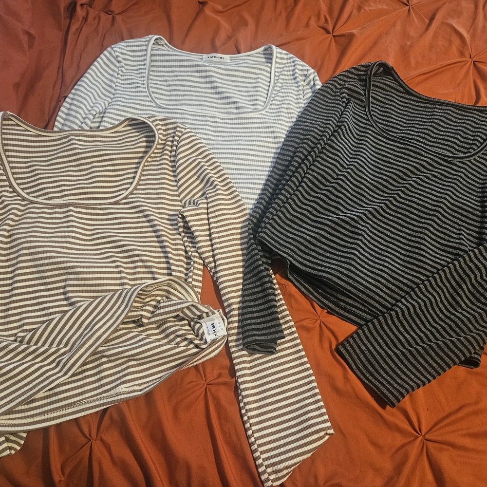 Striped Long Sleeve Tops - Black, White, Tan Not COTTON ON BRAND. Katch Me Brand